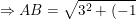 \dpi{100} \small \Rightarrow AB=\sqrt{3^2+(-1)^2}=\sqrt{10}